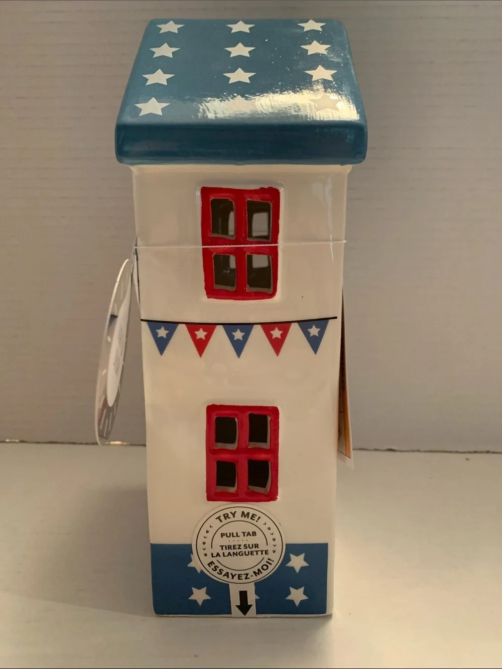 Stars and Stripes Patriotic Ceramic Led Light Up House